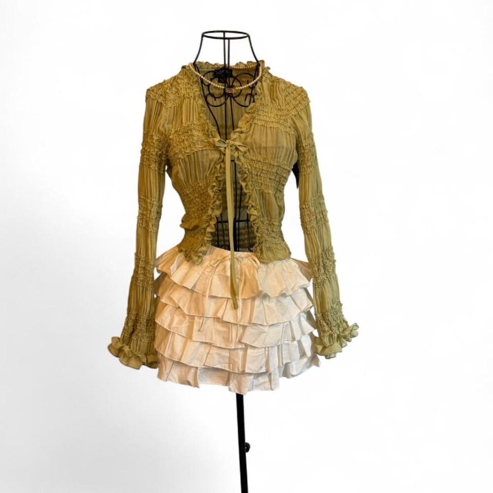 PrettyLittleThing Boho chic green ruffle cardigan